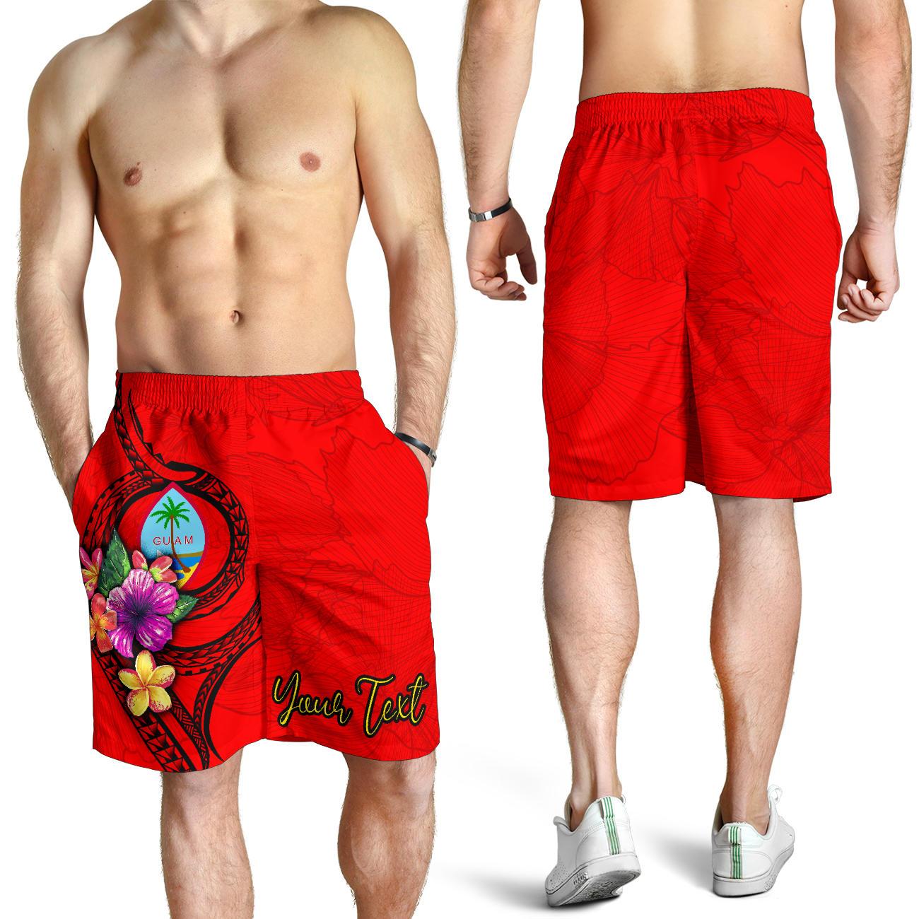 Guam Polynesian Custom Personalised Men's Shorts - Floral With Seal Red Red - Polynesian Pride