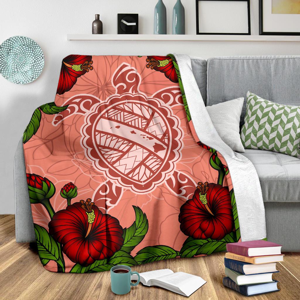 Hawaii Turtle Hibiscus Pink Premium Blanket - Fide Style - Polynesian Pride