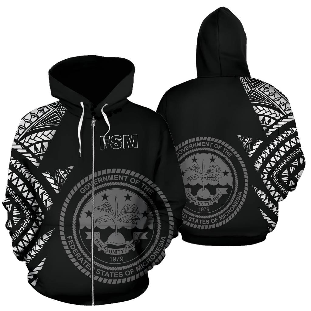 Federated States of Micronesia Pattern All Over Zip up Hoodie Unisex Black - Polynesian Pride