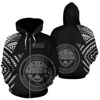 Federated States of Micronesia Pattern All Over Zip up Hoodie Unisex Black - Polynesian Pride
