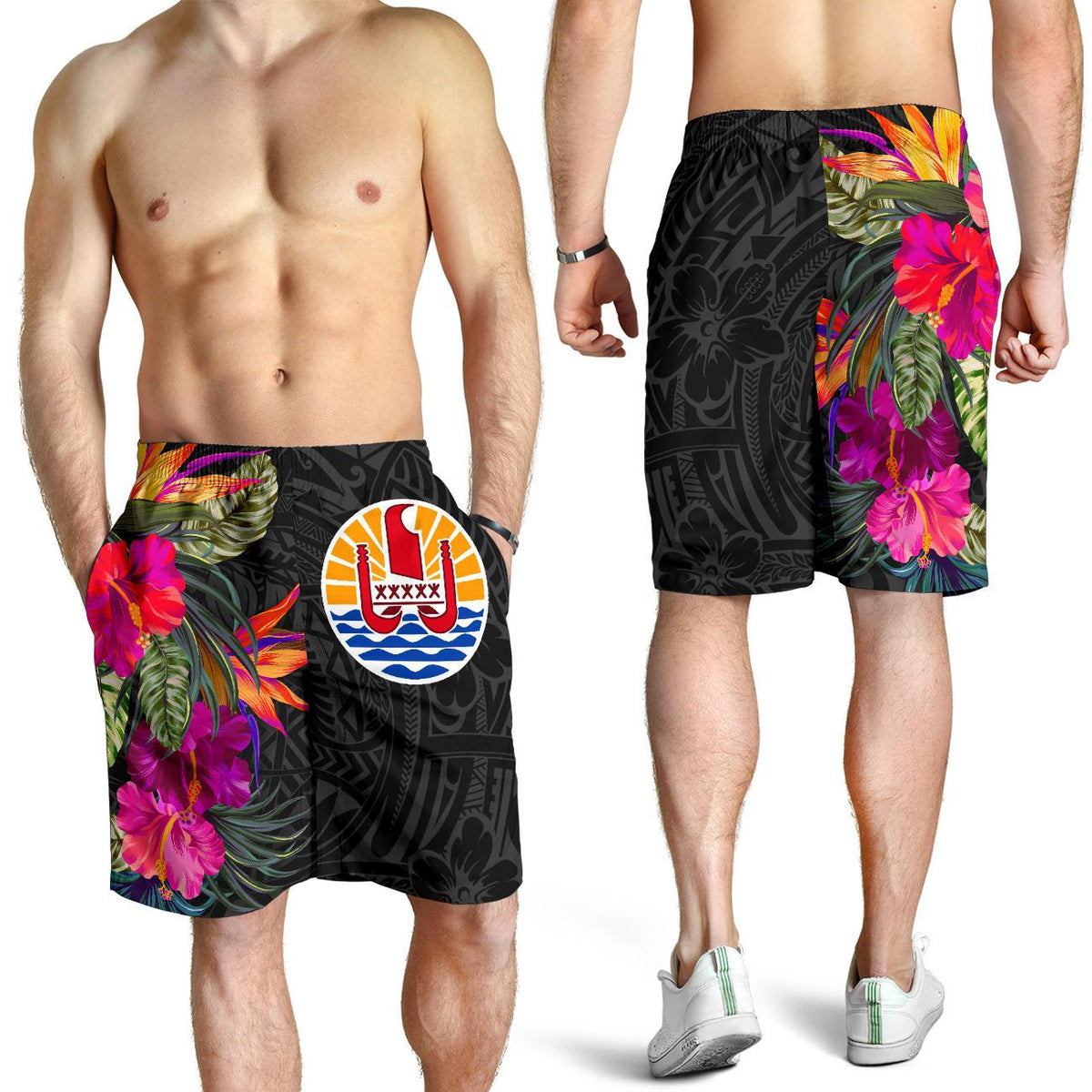 Tahiti All Over Print Men's Shorts - Polynesian Hibiscus Pattern - Polynesian Pride
