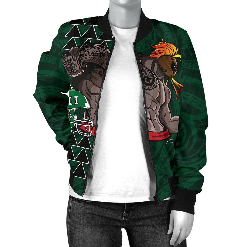 Kakau Hawaii Warrior Football Women's Bomber Jacket AH - Polynesian Pride