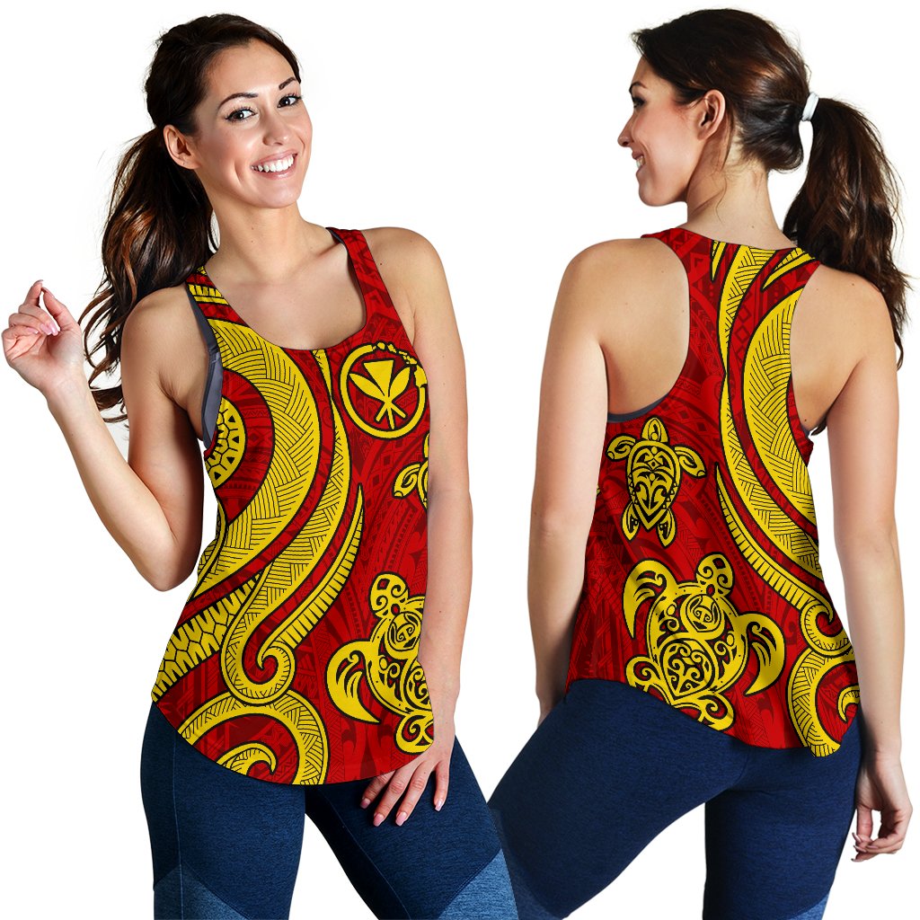 Polynesian Hawaii (Kanaka Maoli) Women Racerback Tank - Red Tentacle Turtle Red Yellow - Polynesian Pride