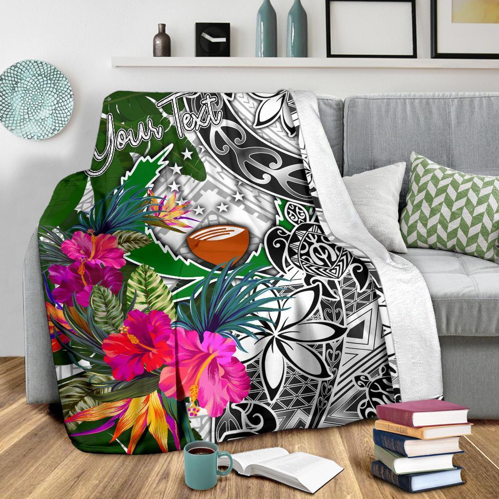 Pohnpei Custom Personalised Premium Blanket White - Turtle Plumeria Banana Leaf - Polynesian Pride