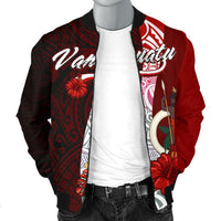 Vanuatu Polynesian Men's Bomber Jacket - Coat Of Arm With Hibiscus - Polynesian Pride