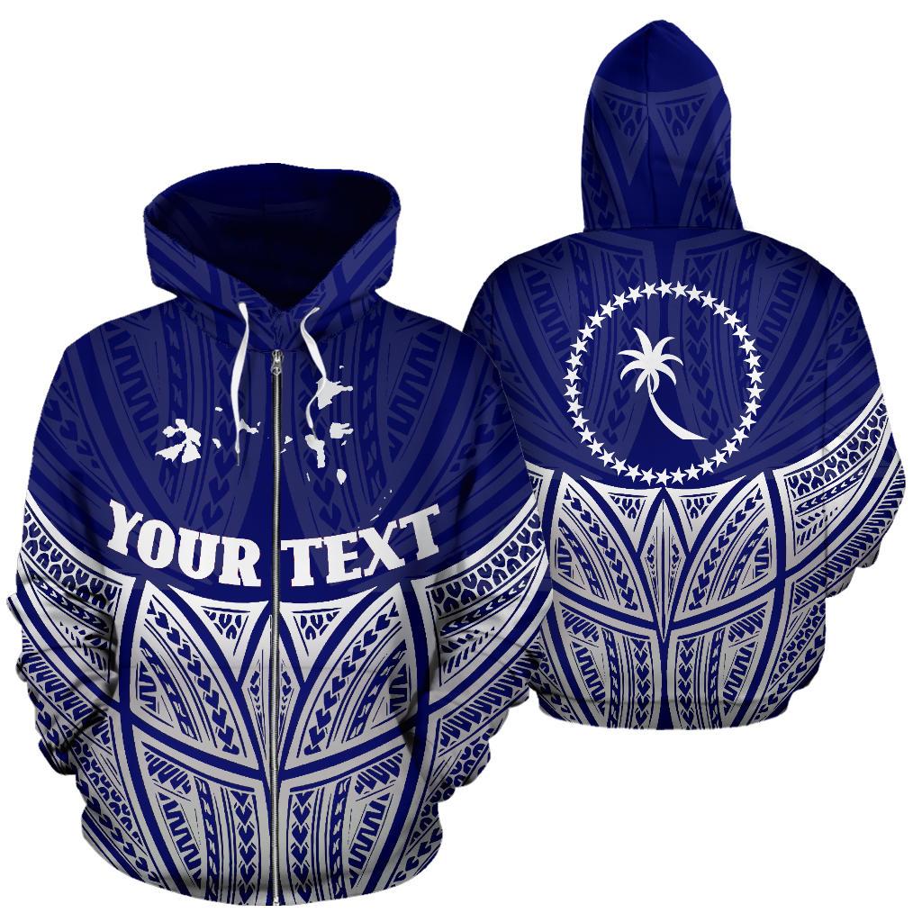 Chuuk Polynesian Custom Zip up Hoodie Blue Pride Map and Seal Unisex Blue - Polynesian Pride