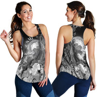CNMI Women's RacerBack Tank - Humpback Whale with Tropical Flowers (White) - Polynesian Pride