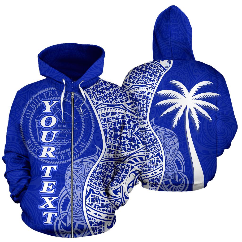 Palau Polynesian Custom Zip up Hoodie Coconut Blue Unisex Blue - Polynesian Pride