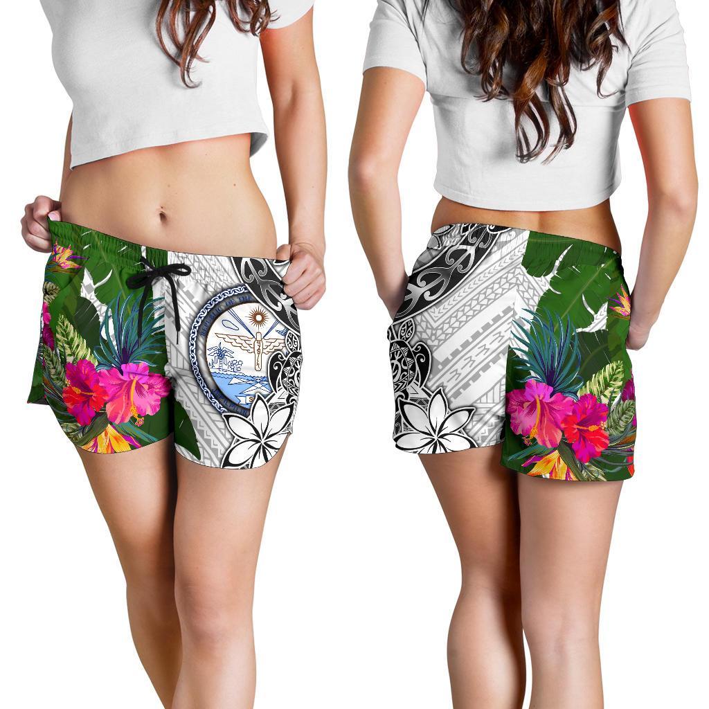 Marshall Islands Women's Short White - Turtle Plumeria Banana Leaf Crest - Polynesian Pride