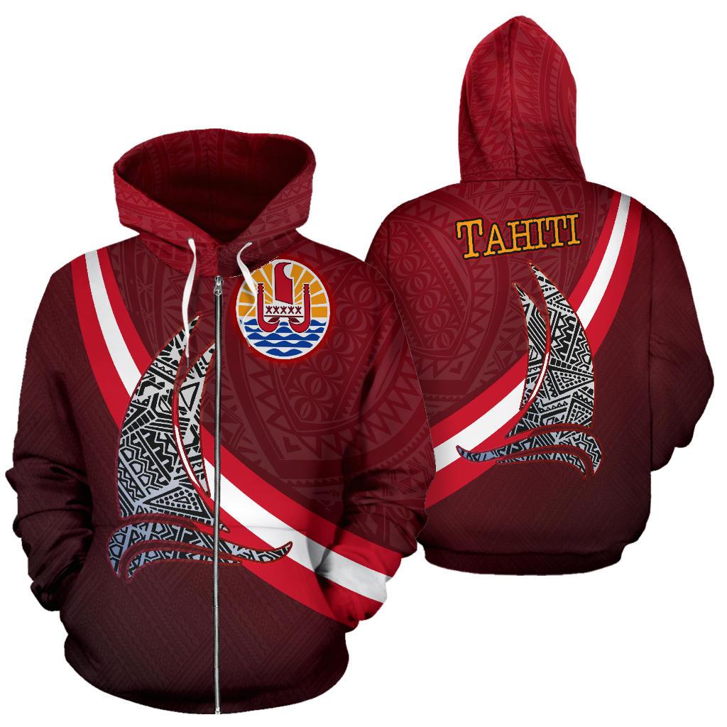 Tahiti Zip up Hoodie Sailing Style Unisex Red - Polynesian Pride