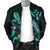 Kosrae Polynesian Men's Bomber Jacket - Turtle With Blooming Hibiscus Turquoise - Polynesian Pride