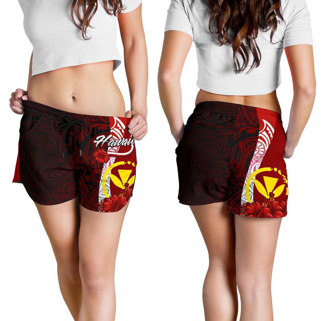 Hawaii Polynesian Women's Shorts - Coat Of Arm With Hibiscus Women Red - Polynesian Pride