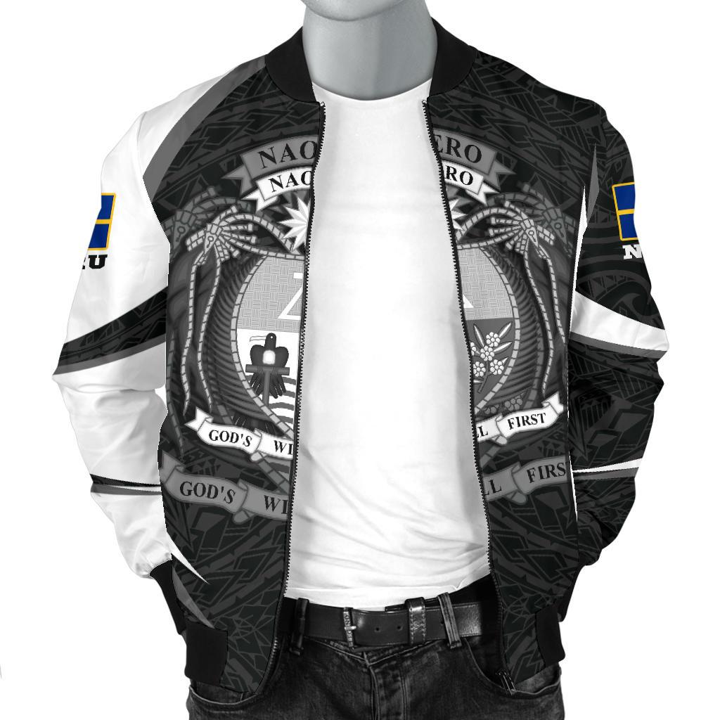 Nauru Polynesian Bomber Jacket (Men) - Nauru Spirit (White) - Polynesian Pride