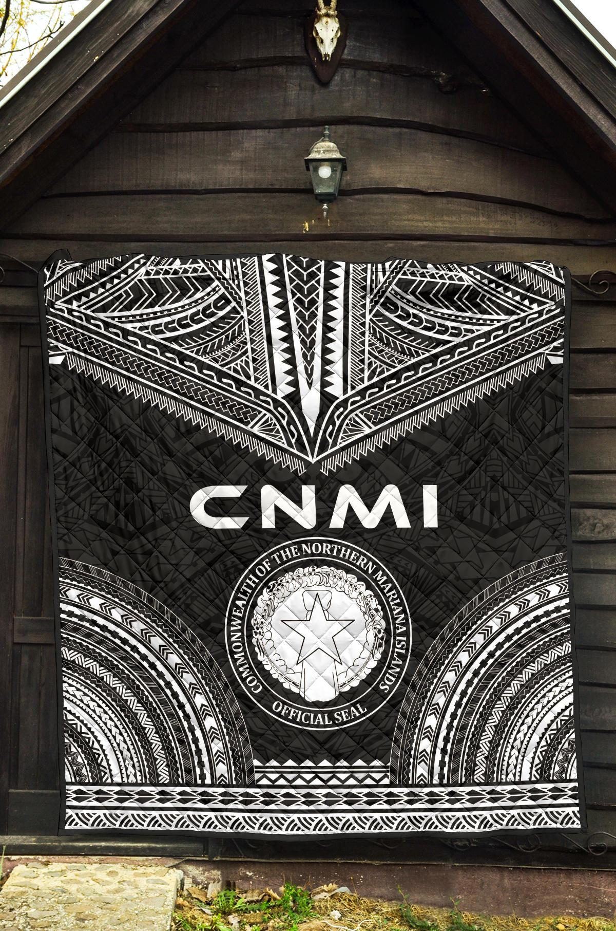 Northern Mariana Islands Premium Quilt - CNMI Seal Polynesian Chief Black Version - Polynesian Pride