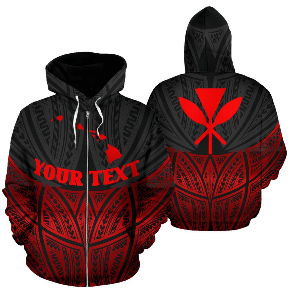 Hawaii Polynesian Custom Zip up Hoodie Red Black Pride Map and Seal Unisex Black - Polynesian Pride