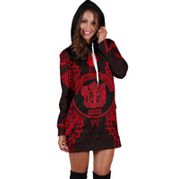 Niue Polynesian Hoodie Dress Map Red - Polynesian Pride