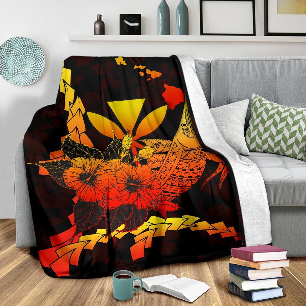 Hawaii Polynesian Premium Blanket - Swordfish With Hibiscus - Polynesian Pride