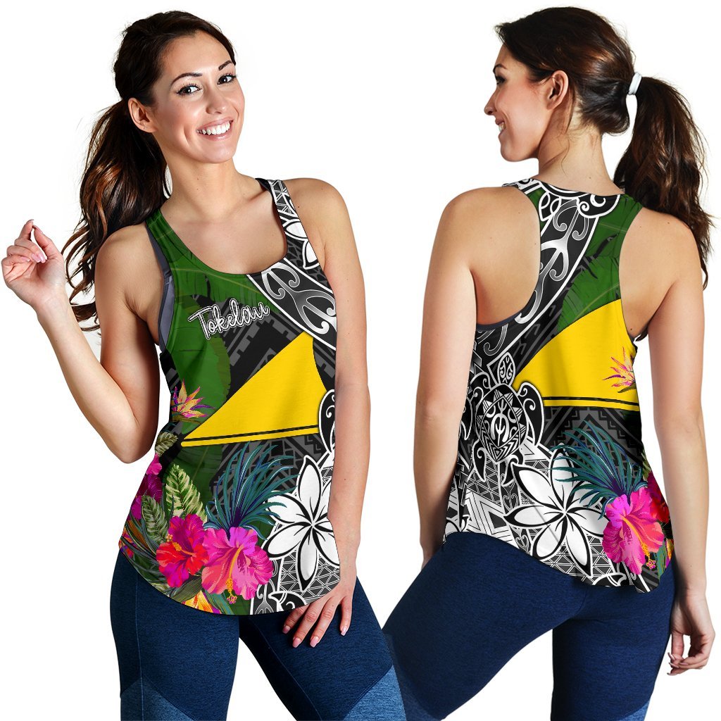 Tokelau Women Racerback Tank - Turtle Plumeria Banana Leaf - Polynesian Pride