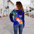 CNMI Custom Personalised Women's Off Shoulder Sweater - Humpback Whale with Tropical Flowers (Blue) - Polynesian Pride