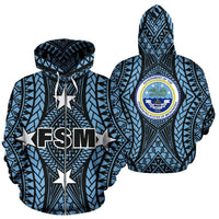 Federated States of Micronesia All Over Zip up Hoodie FSM Central Unisex Blue - Polynesian Pride