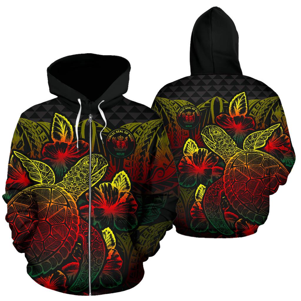 Niue Polynesian Zip up Hoodie Turtle Hibiscus Reggae Unisex Reggae - Polynesian Pride