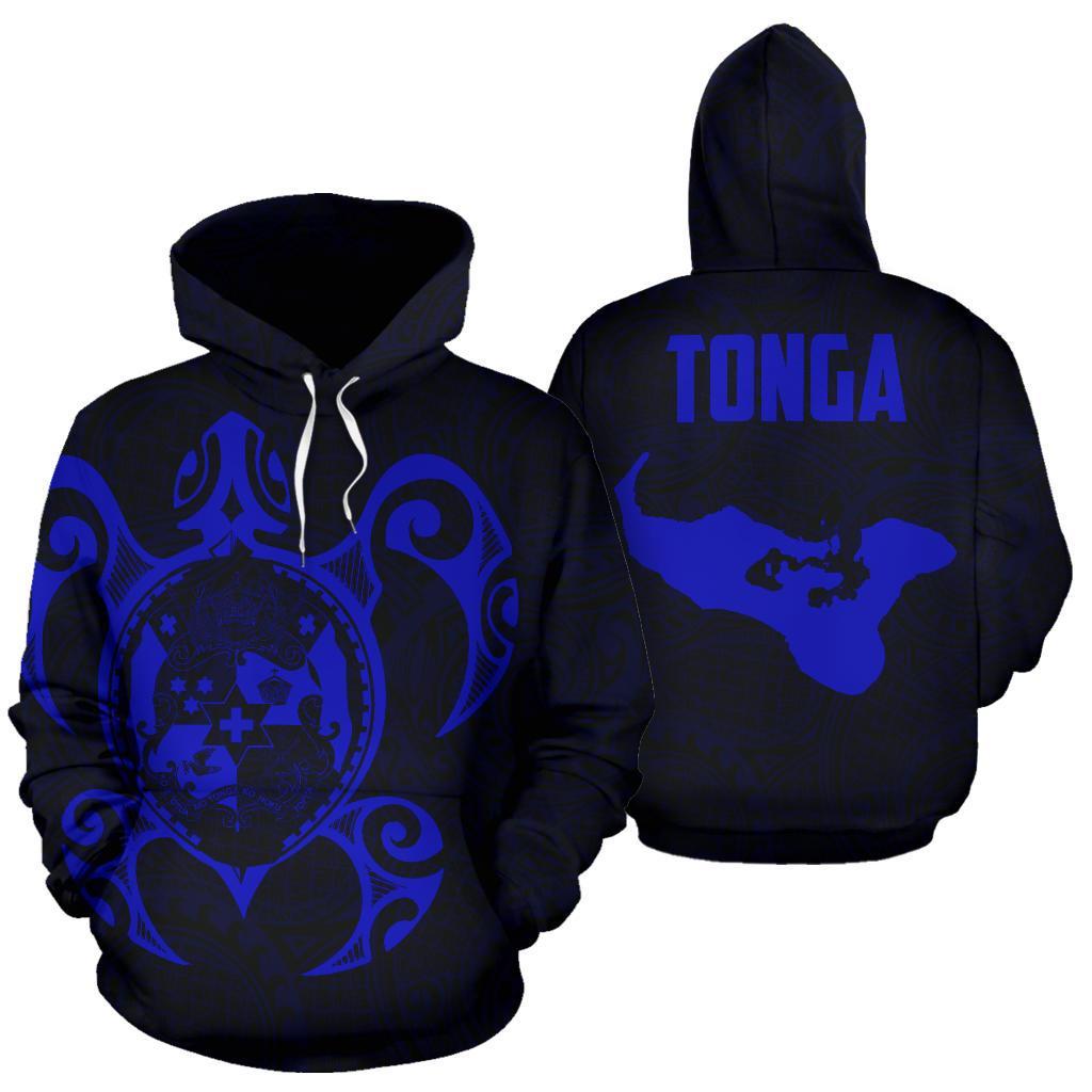 Tonga Polynesian Hoodie Tonga Coat of Arms In Turtle Map Blue Unisex Blue - Polynesian Pride