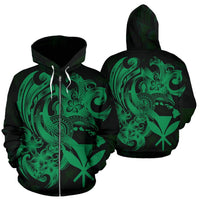 Polynesian Hawaii All Over Zip up Hoodie Kanaka Maoli Green Turtle Unisex Green - Polynesian Pride