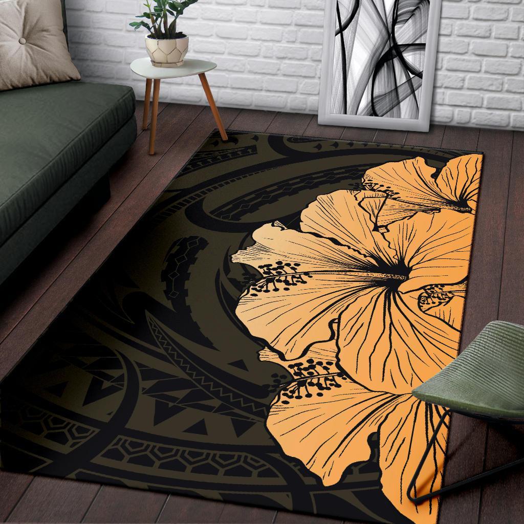 Royal Hibiscus Polynesian Tribal Area Rug Gold AH - Polynesian Pride