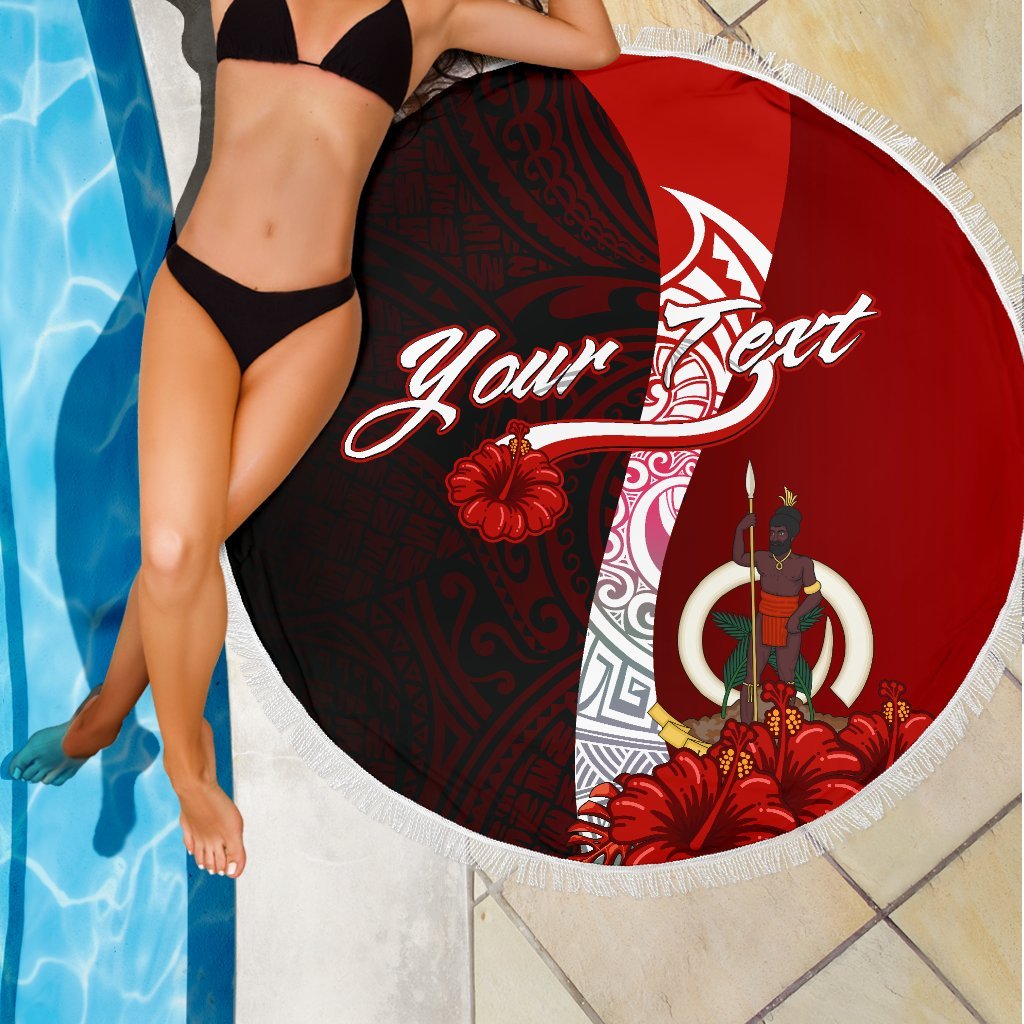 Vanuatu Polynesian Custom Personalised Beach Blanket - Coat Of Arm With Hibiscus - Polynesian Pride
