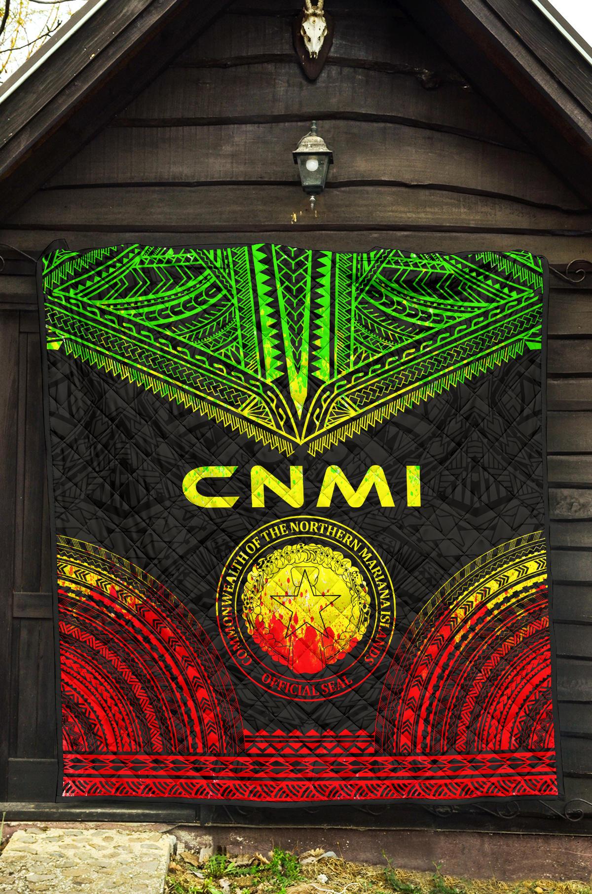 Northern Mariana Islands Premium Quilt - CNMI Seal Polynesian Chief Reggae Version - Polynesian Pride