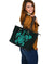 Hawaii Kakau Polynesian Turtle Map Large Leather Tote - Turquoise - Polynesian Pride