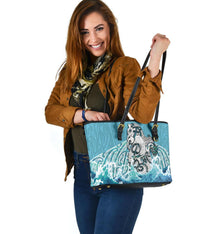 Maori Manaia The Blue Sea Small Leather Tote - Polynesian Pride