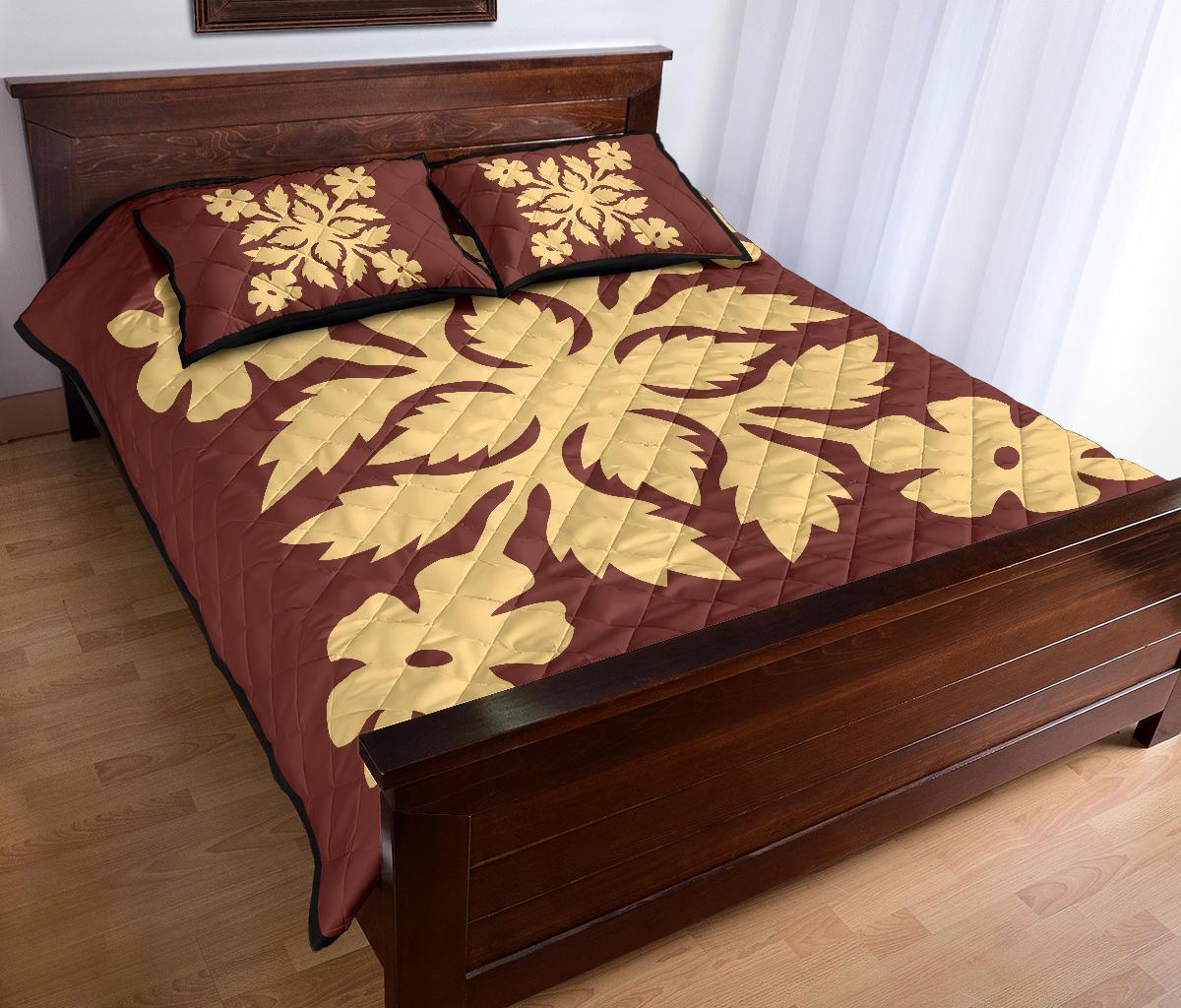 Hawaiian Quilt Bed Set Royal Pattern - Coral - B2 Style - Polynesian Pride