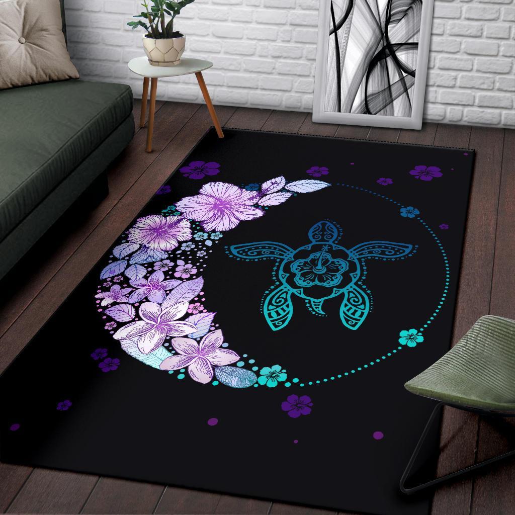 Hawaiian Hibiscus Plumeria Turtle Colorful Flower Rug - Polynesian Pride