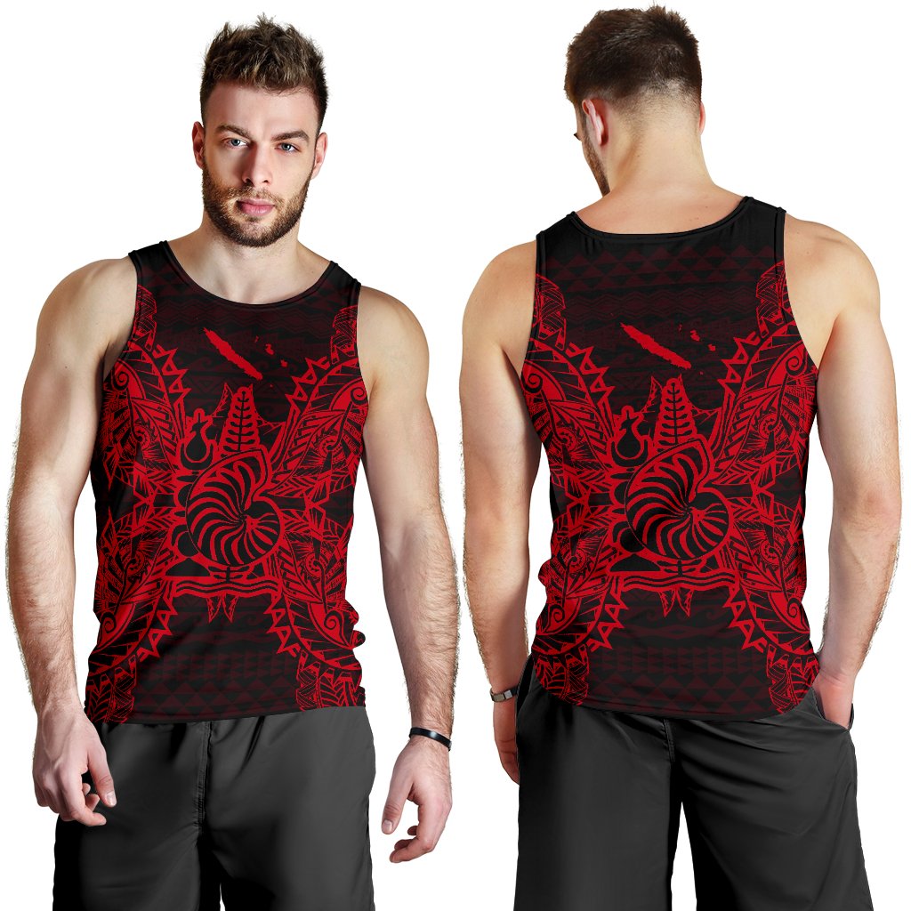 New Caledonia Polynesian Men Tank Top Map Red - Polynesian Pride