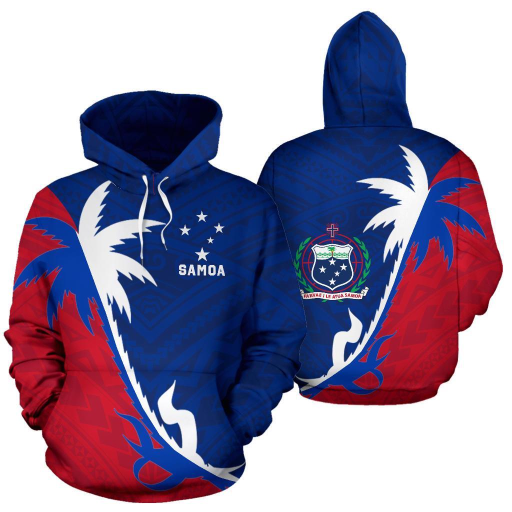 Samoa Hoodie Samoa Coat of Arms Coconut Tree Unisex Blue - Polynesian Pride