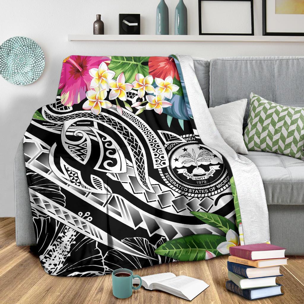 FSM Polynesian Premium Blanket - Summer Plumeria (Black) - Polynesian Pride