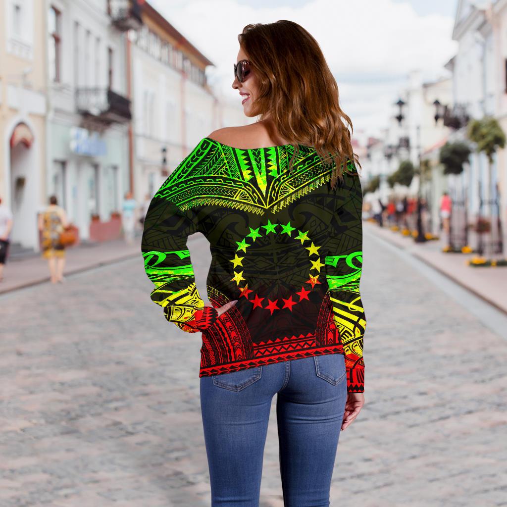 Cook Islands Polynesian Chief Custom Personalised Women's Off Shoulder Sweater - Reggae Version - Polynesian Pride