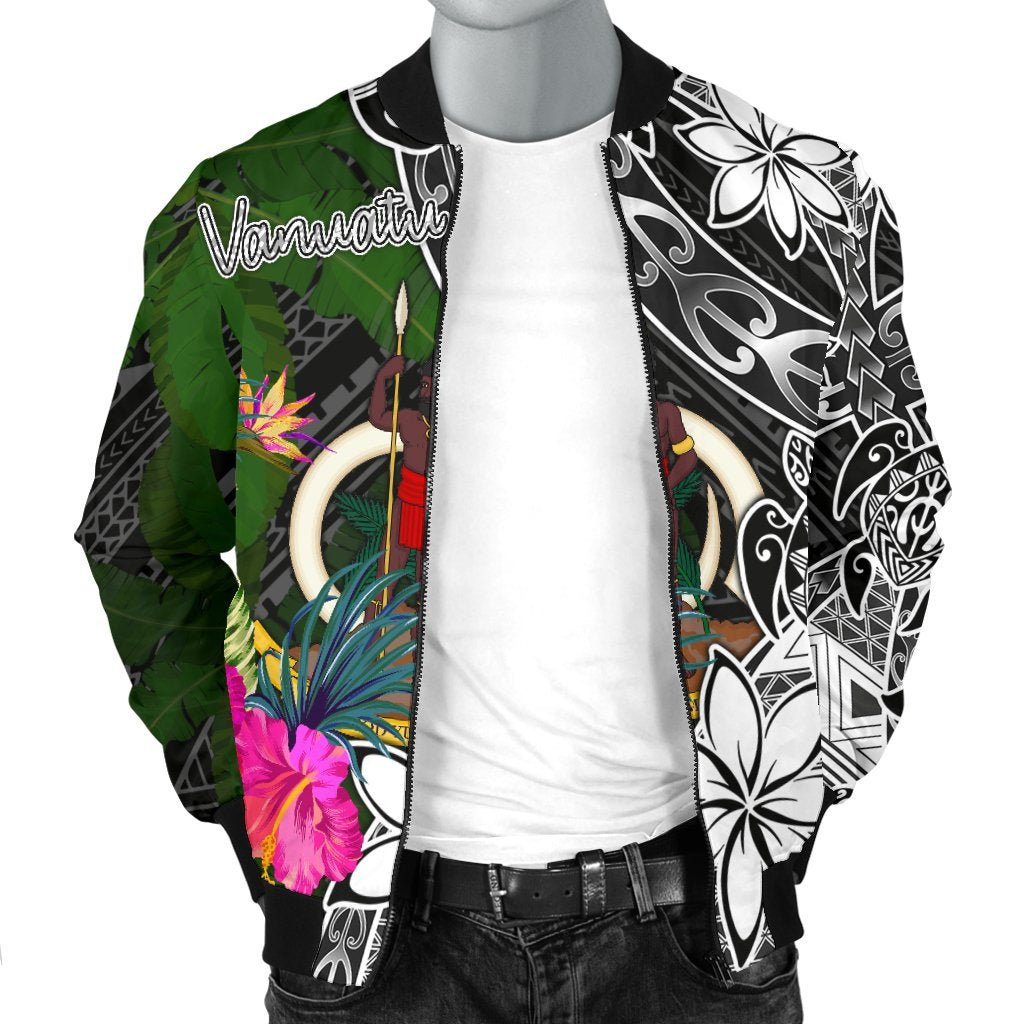 Vanuatu Men Bomber Jacket - Turtle Plumeria Banana Leaf - Polynesian Pride