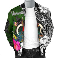 Vanuatu Men Bomber Jacket - Turtle Plumeria Banana Leaf - Polynesian Pride