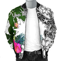 Nauru Custom Personalised Men's Bomber Jacket White - Turtle Plumeria Banana Leaf - Polynesian Pride