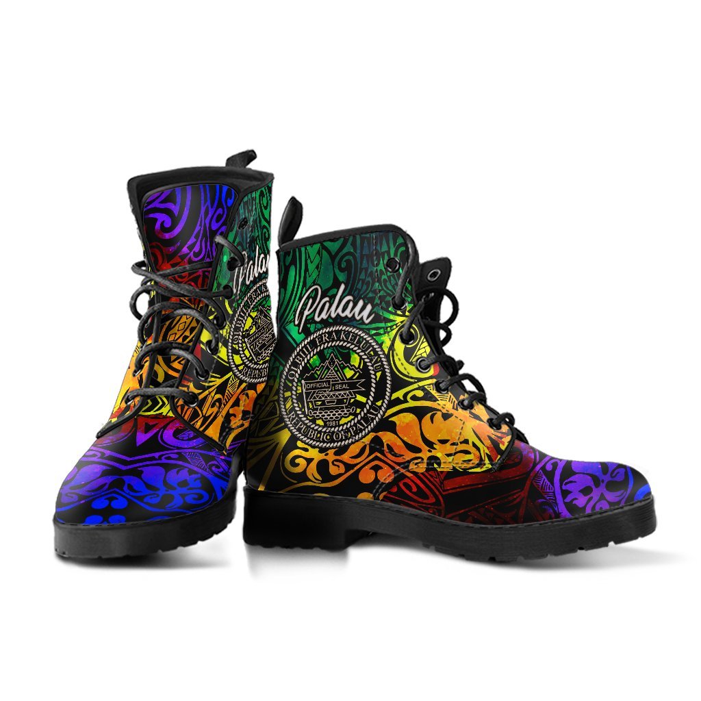 Palau Leather Boots - Rainbow Polynesian Pattern - Polynesian Pride