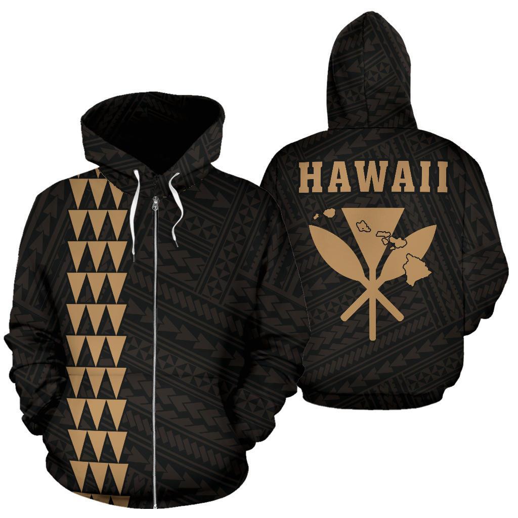 Polynesian Kakau Kanaka Maoli Map of Hawaii Zip Hoodie Gold Unisex Gold - Polynesian Pride