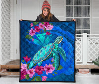 Hawaii Honu Aumakua Sea Hibiscus Premium Quilt - Nin Style - Polynesian Pride