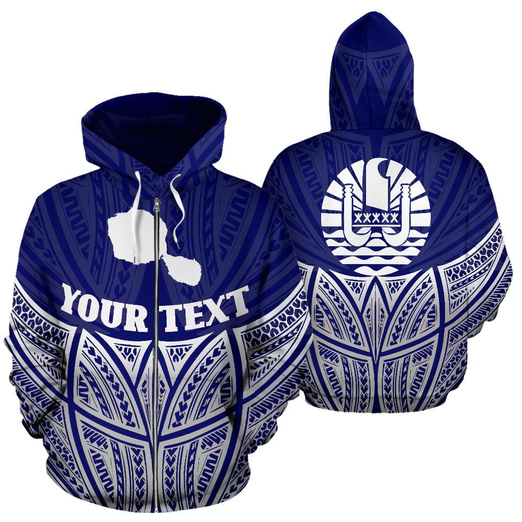 Tahiti Polynesian Custom Zip up Hoodie Blue Pride Map and Seal Unisex Blue - Polynesian Pride