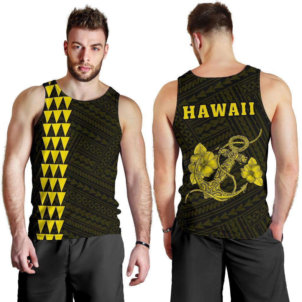 Hawaii Kakau Polynesian Anchor Map Men's Tank Top - Yellow Yellow - Polynesian Pride