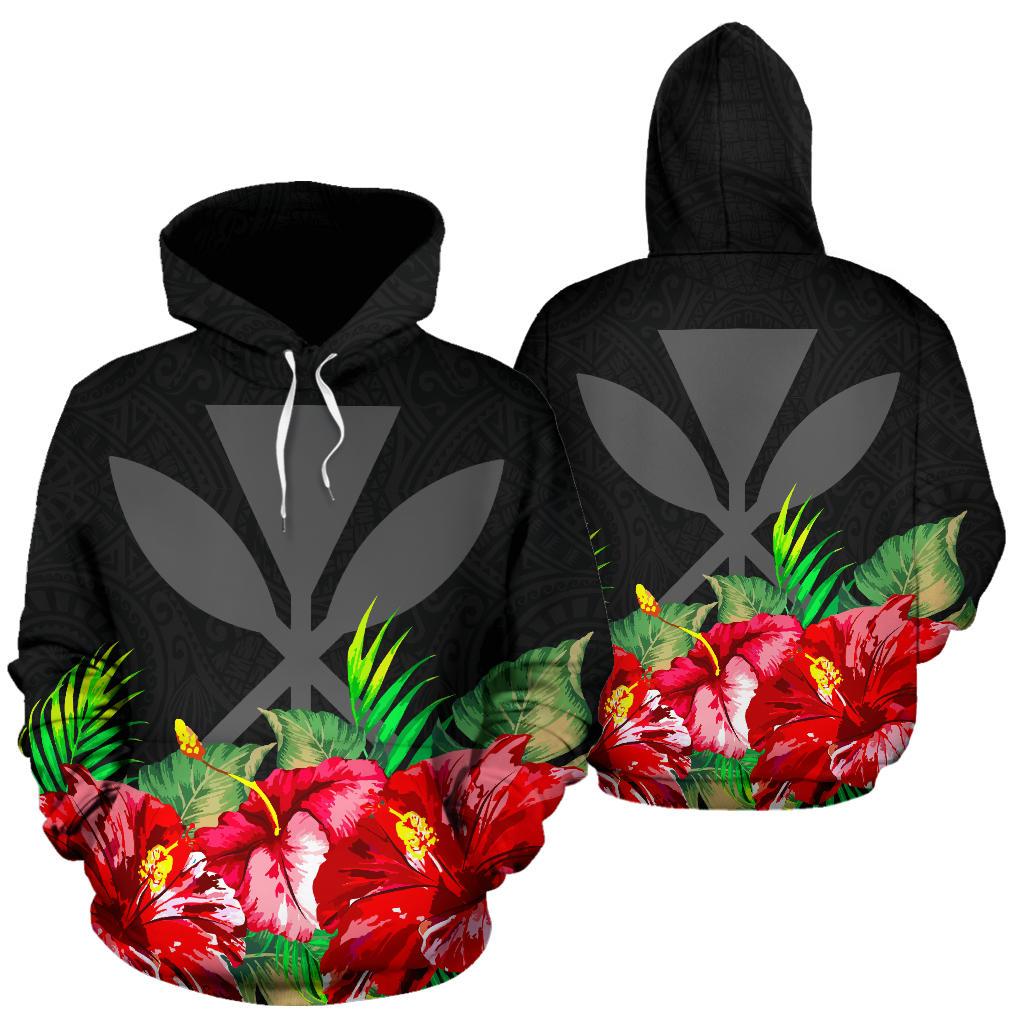 Polynesian Hawaii Hoodie Black Hibiscus Unisex Black - Polynesian Pride