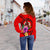 Vanuatu Polynesian Custom Personalised Women's Off Shoulder Sweater - Floral With Seal Red - Polynesian Pride