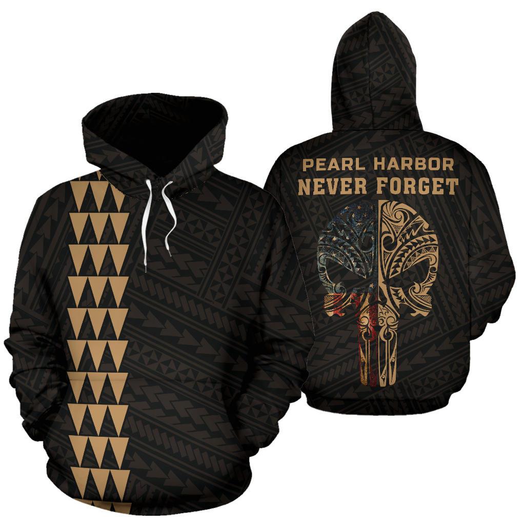 Polynesian Kakau Skull National Pearl Harbor Remembrance Day Hawaii Hoodie Gold Unisex Gold - Polynesian Pride