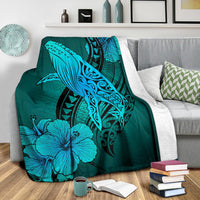Hawaii Whale Swim Poly Turquoise Premium Blanket - Polynesian Pride